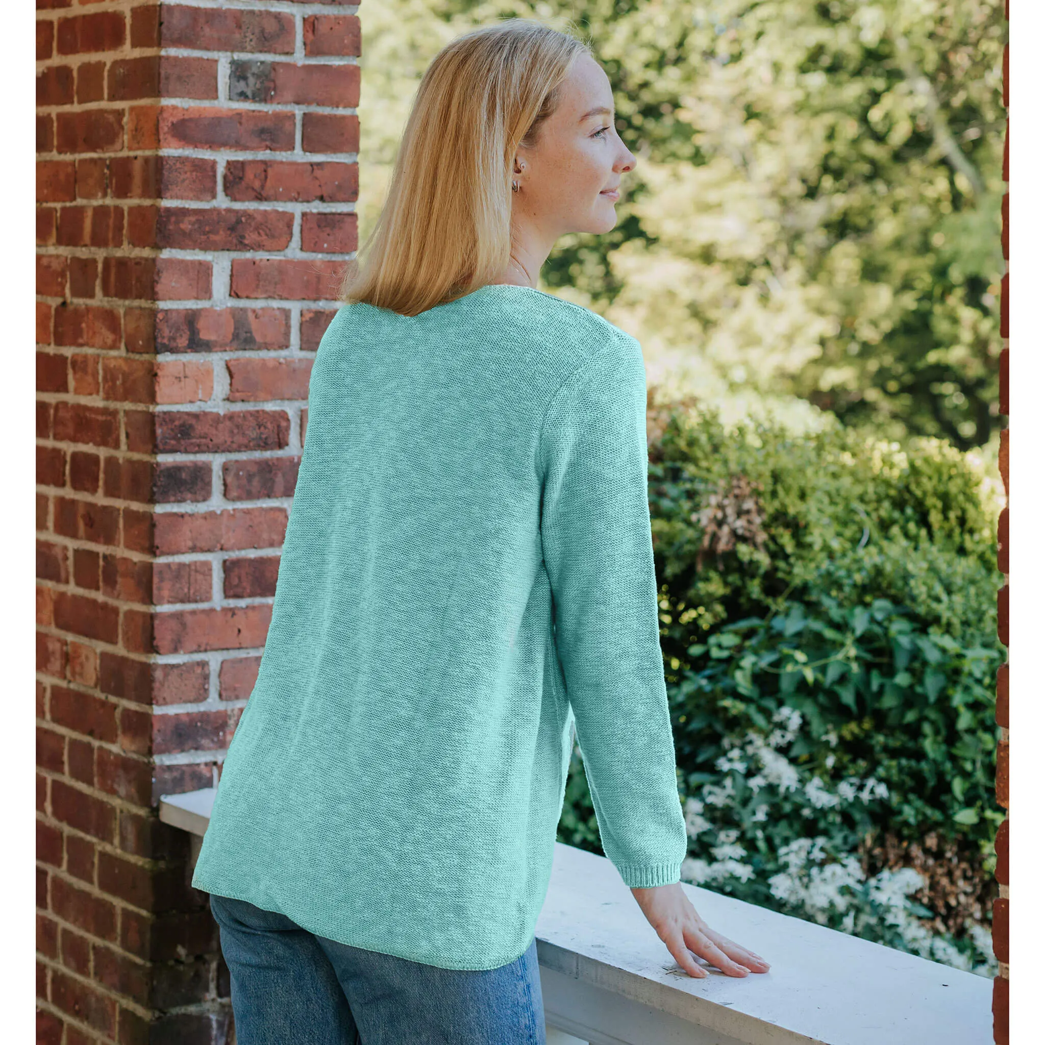 Avalin Front Seam Slub Crew Neck Sweater - Aqua