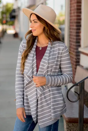 Basic Striped Waterfall Cardigan