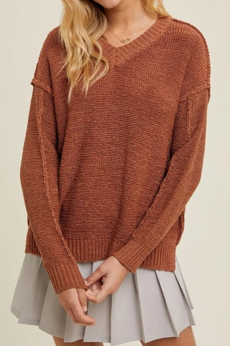 Blair Raw Edge V-Neck Sweater