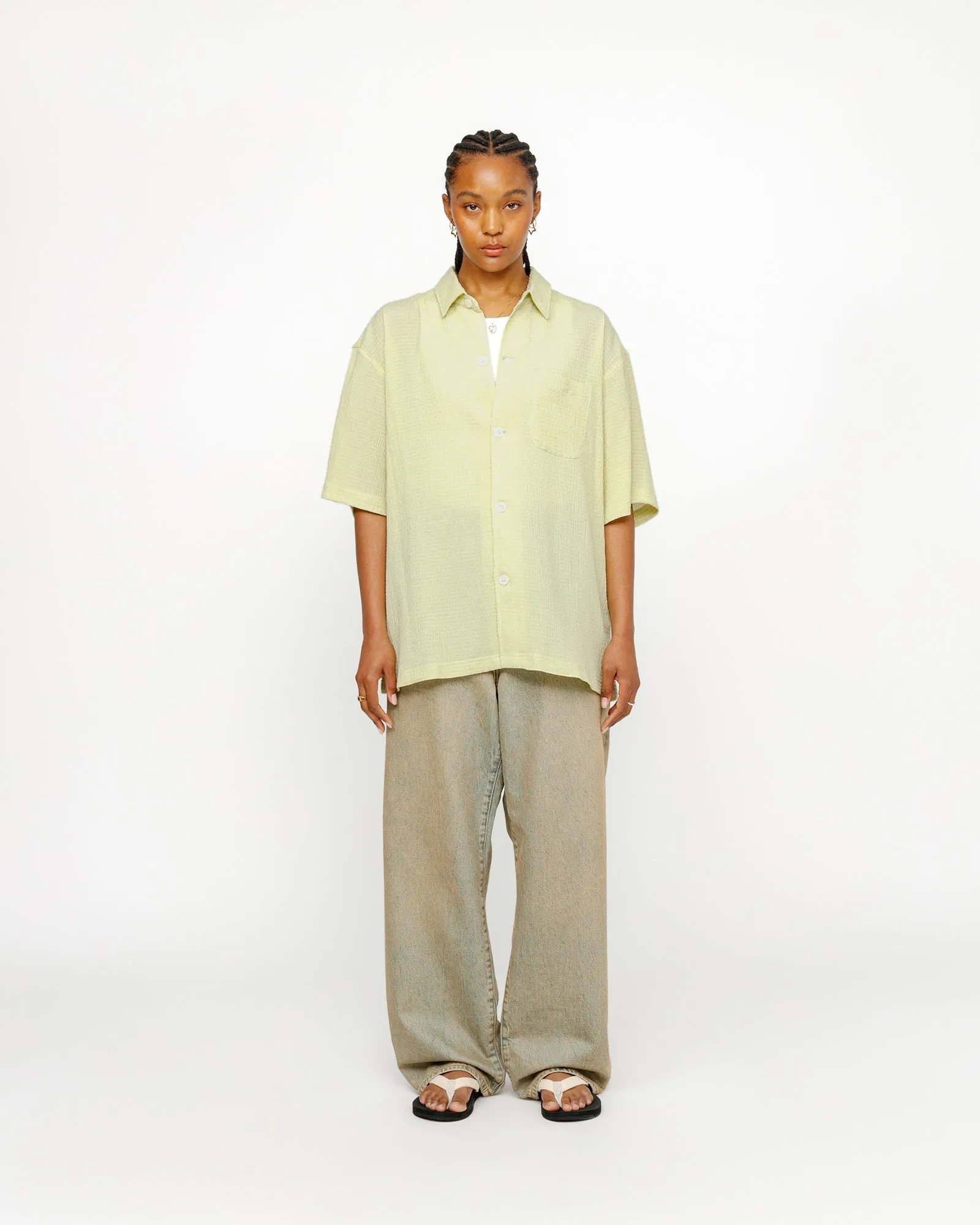 BOXY FLAT HEM SHIRT CRINKLED