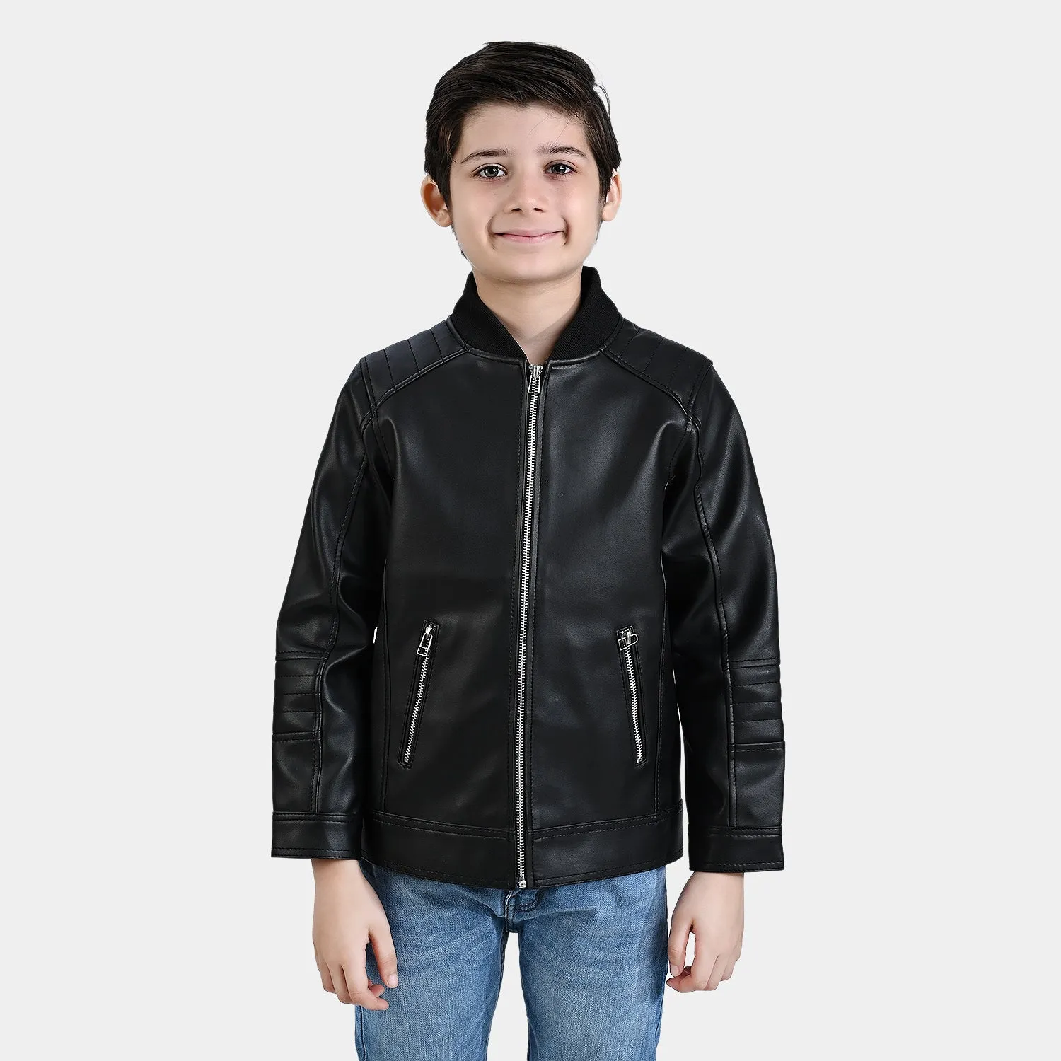 Boys Genuine Sheep Leather Jacket Biker-BLACK