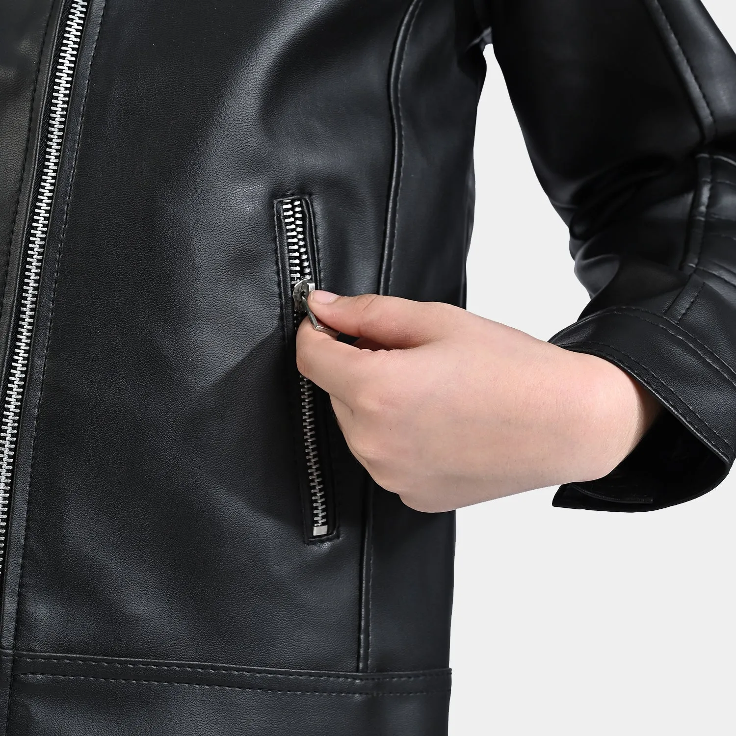 Boys Genuine Sheep Leather Jacket Biker-BLACK