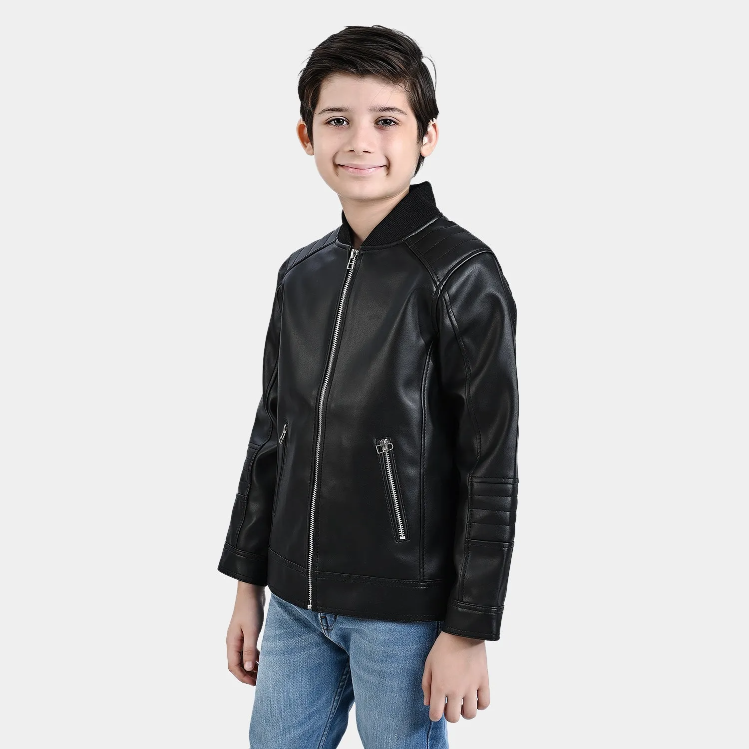 Boys Genuine Sheep Leather Jacket Biker-BLACK