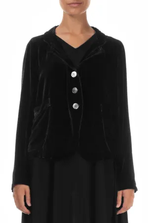 Buttoned Black Silk Velvet Jacket