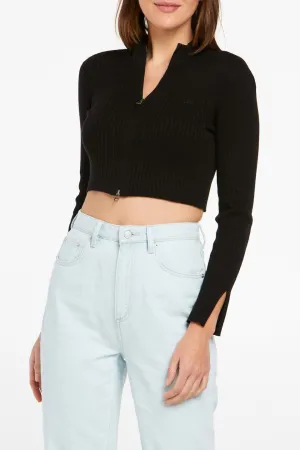 Carmen Black Zip Crop Knit Cardi