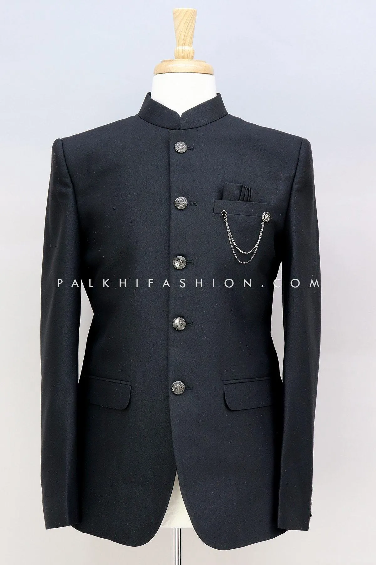 Classic Black Silk Jodhpuri Suit From Palkhi Fashion