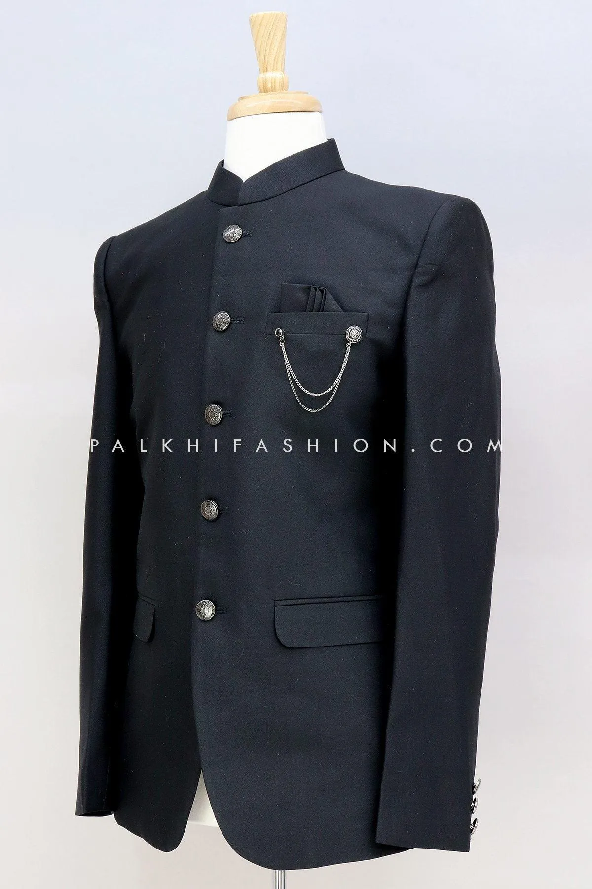 Classic Black Silk Jodhpuri Suit From Palkhi Fashion