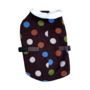 Classic Fleece Dog Coat Brown/Multi Dot 13"