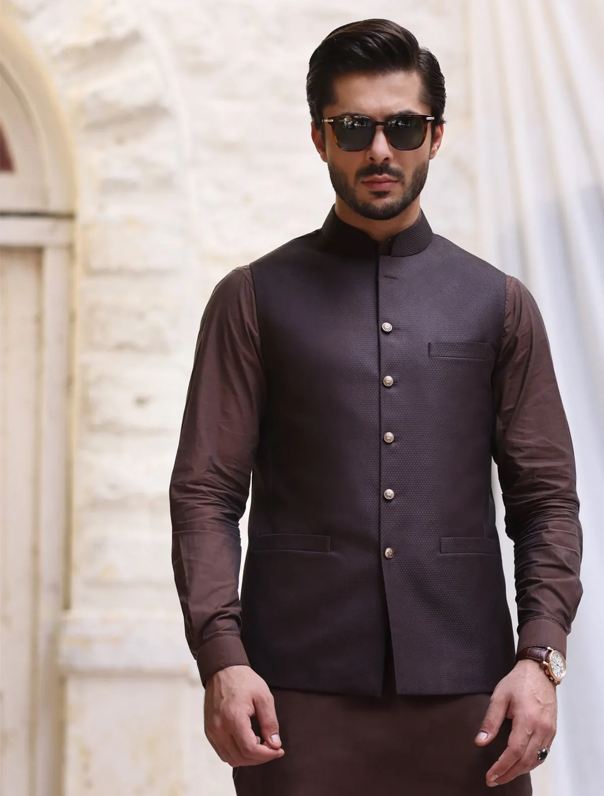 CLASSIC MAROON TEXTURED WAISTCOAT-S