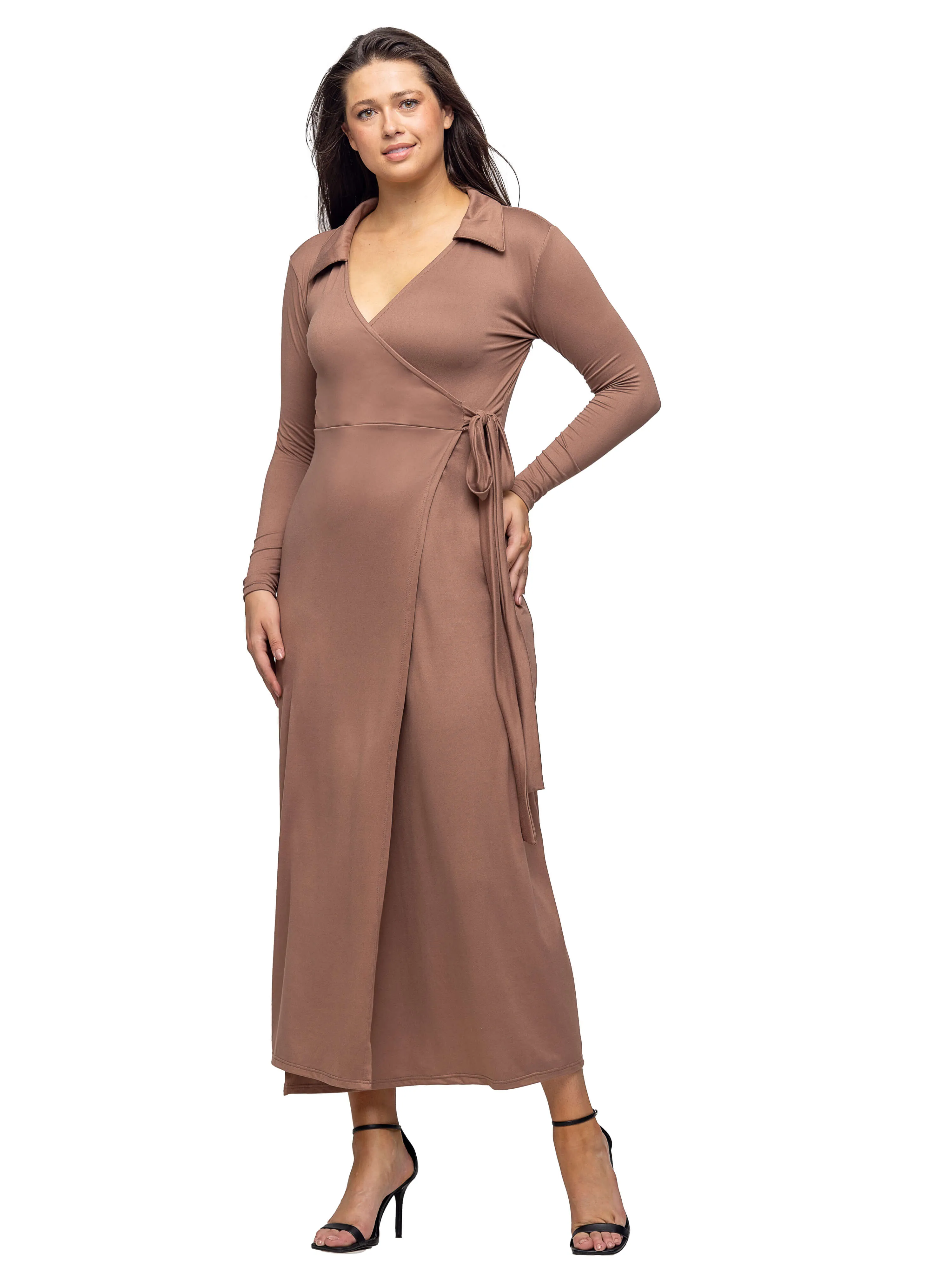 Comfortable Collared Wrap Maxi Dress