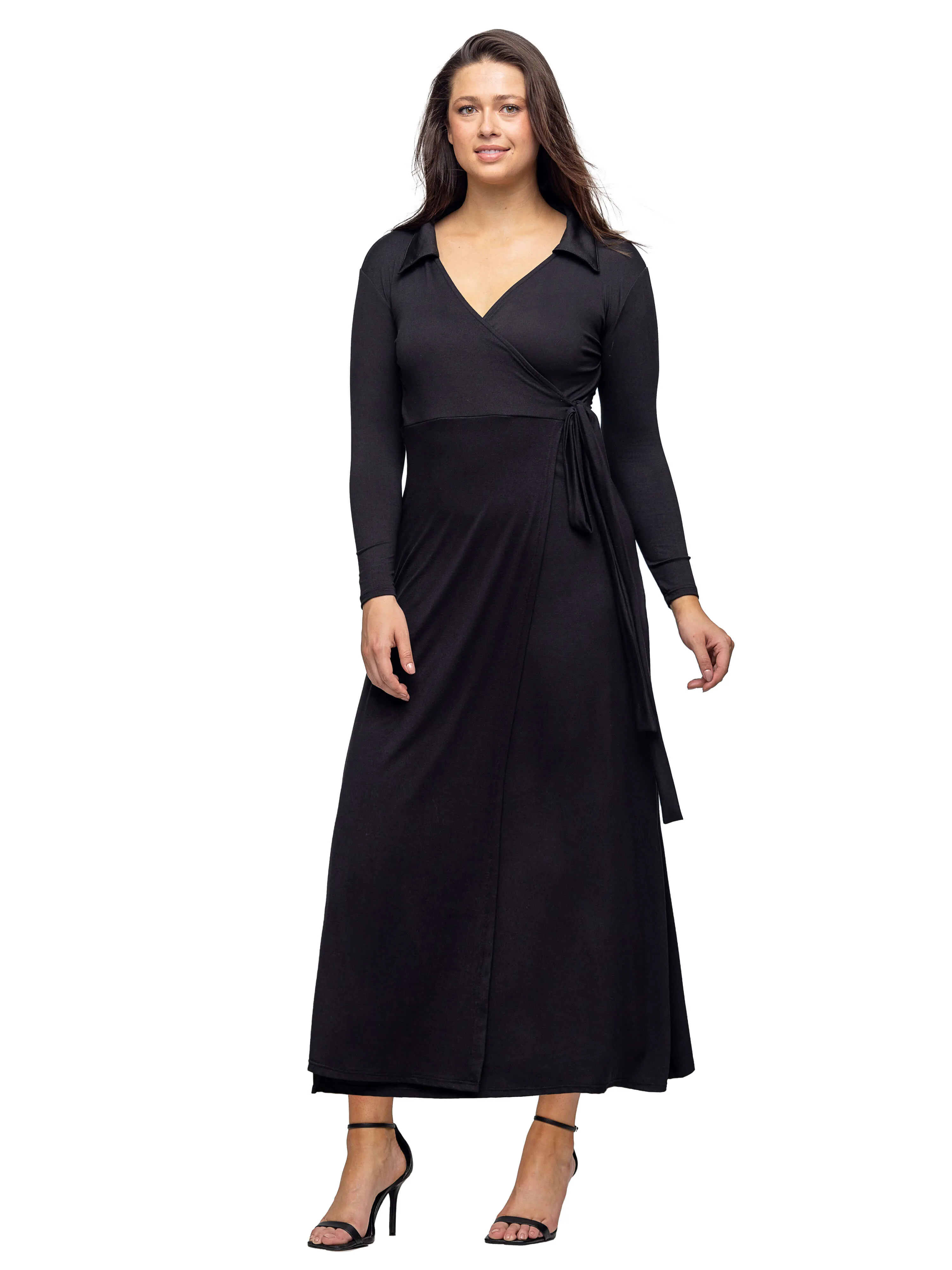 Comfortable Collared Wrap Maxi Dress