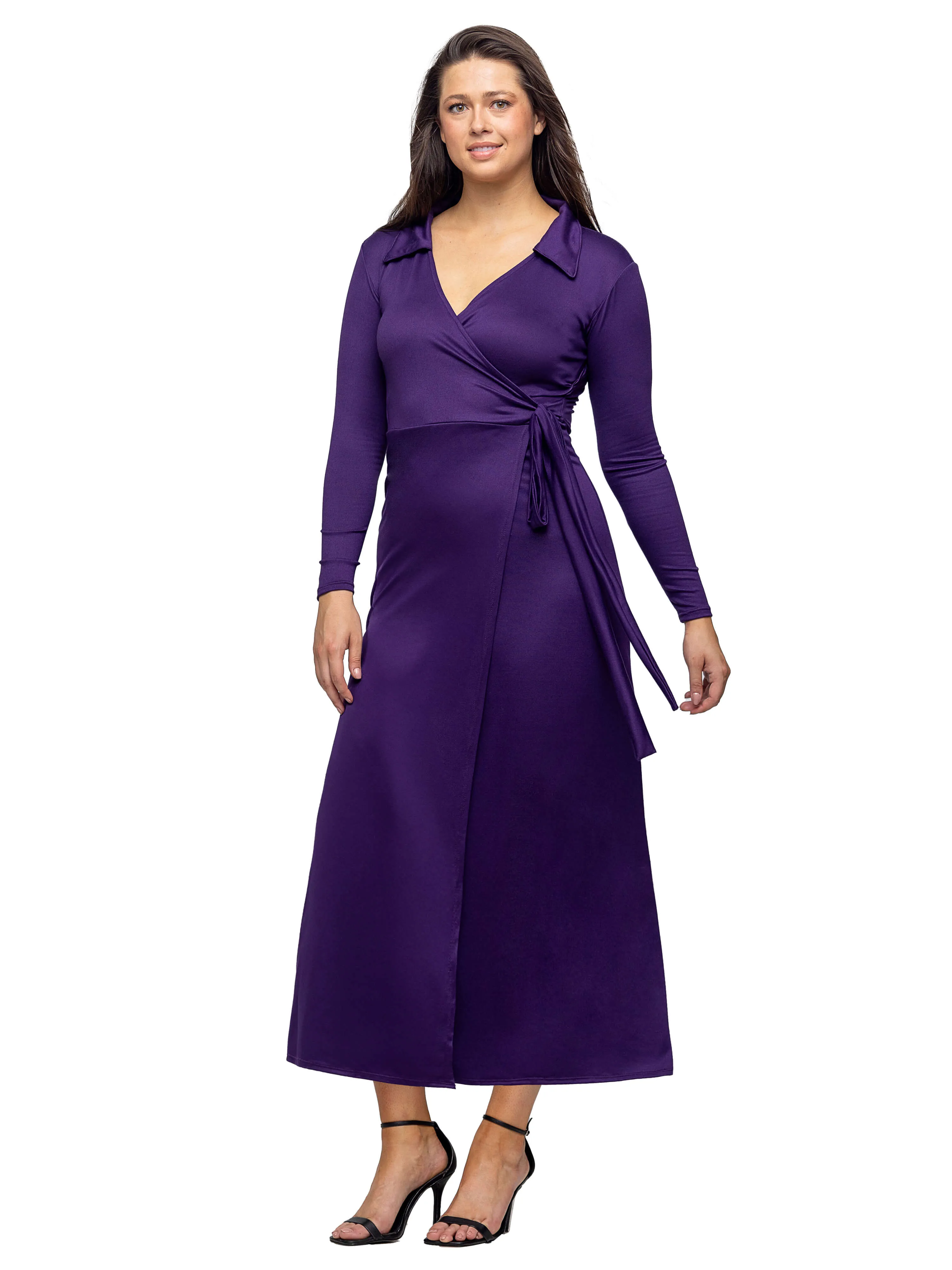 Comfortable Collared Wrap Maxi Dress