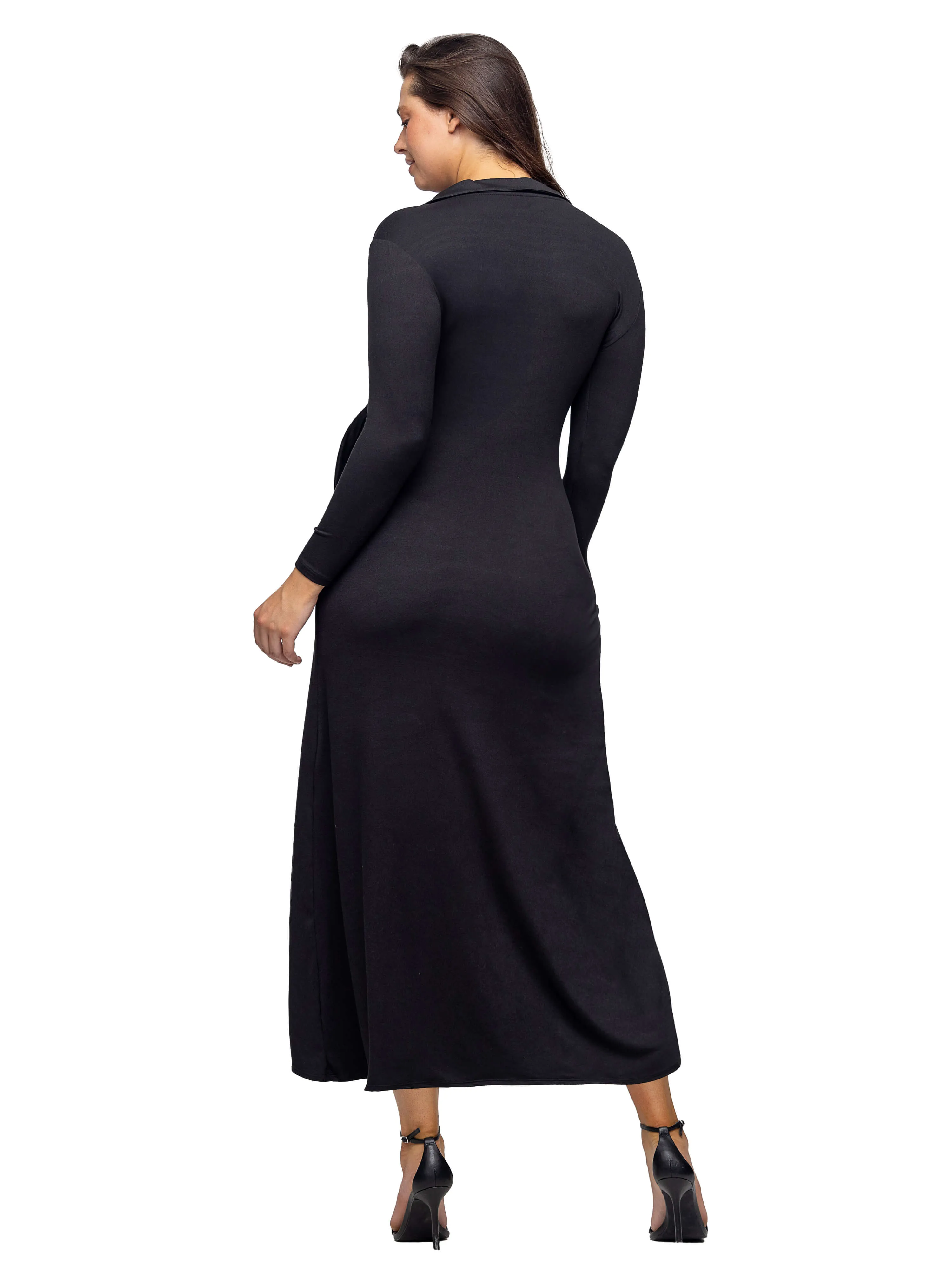 Comfortable Collared Wrap Maxi Dress