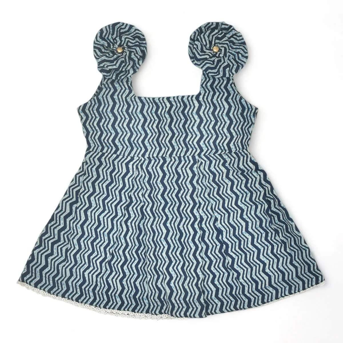 Cotton Baby Girl Dress | Waves Design | Indigo Blue