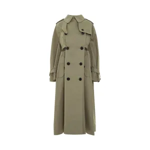 Cotton Gabardine Coat with Leather Trim in Beige