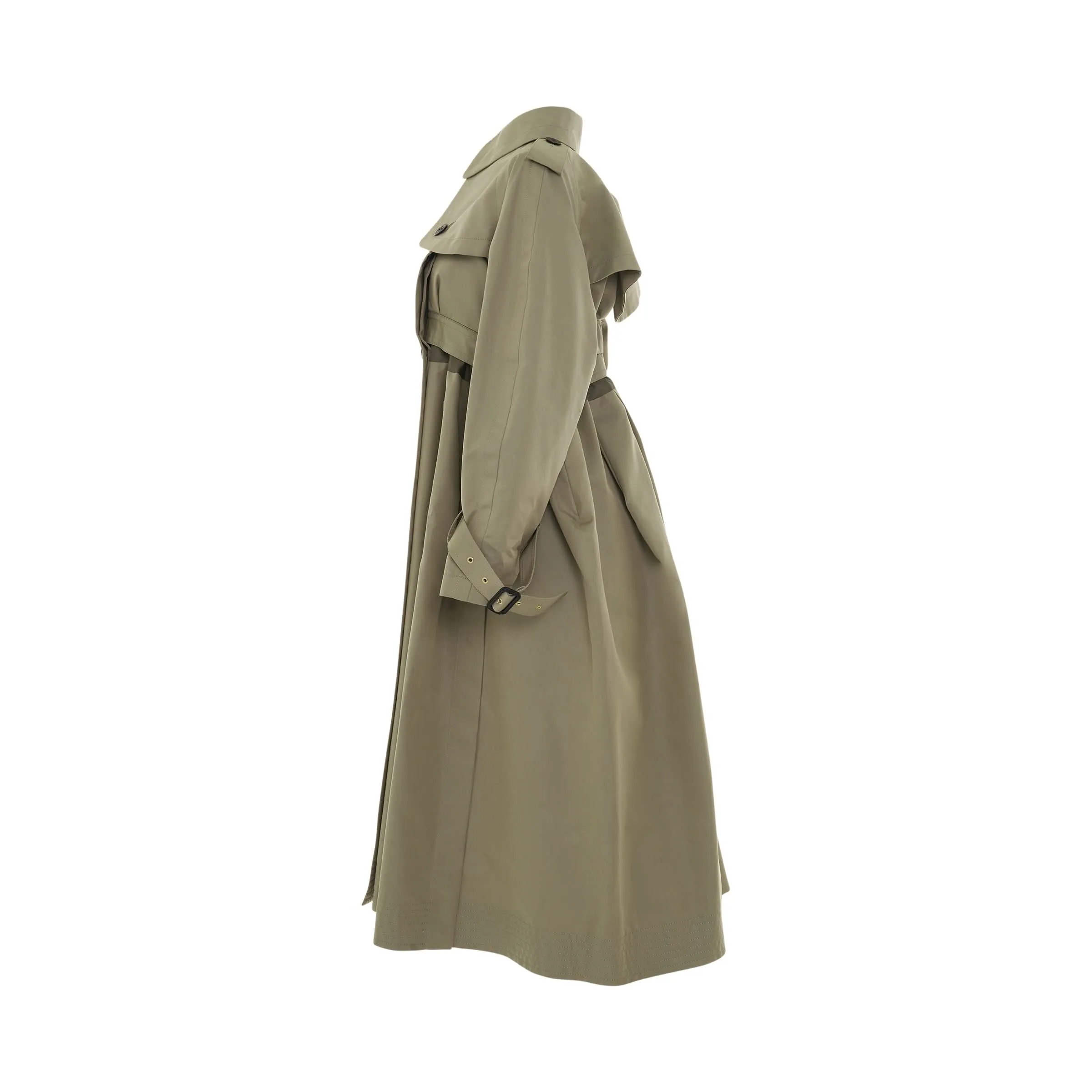 Cotton Gabardine Coat with Leather Trim in Beige