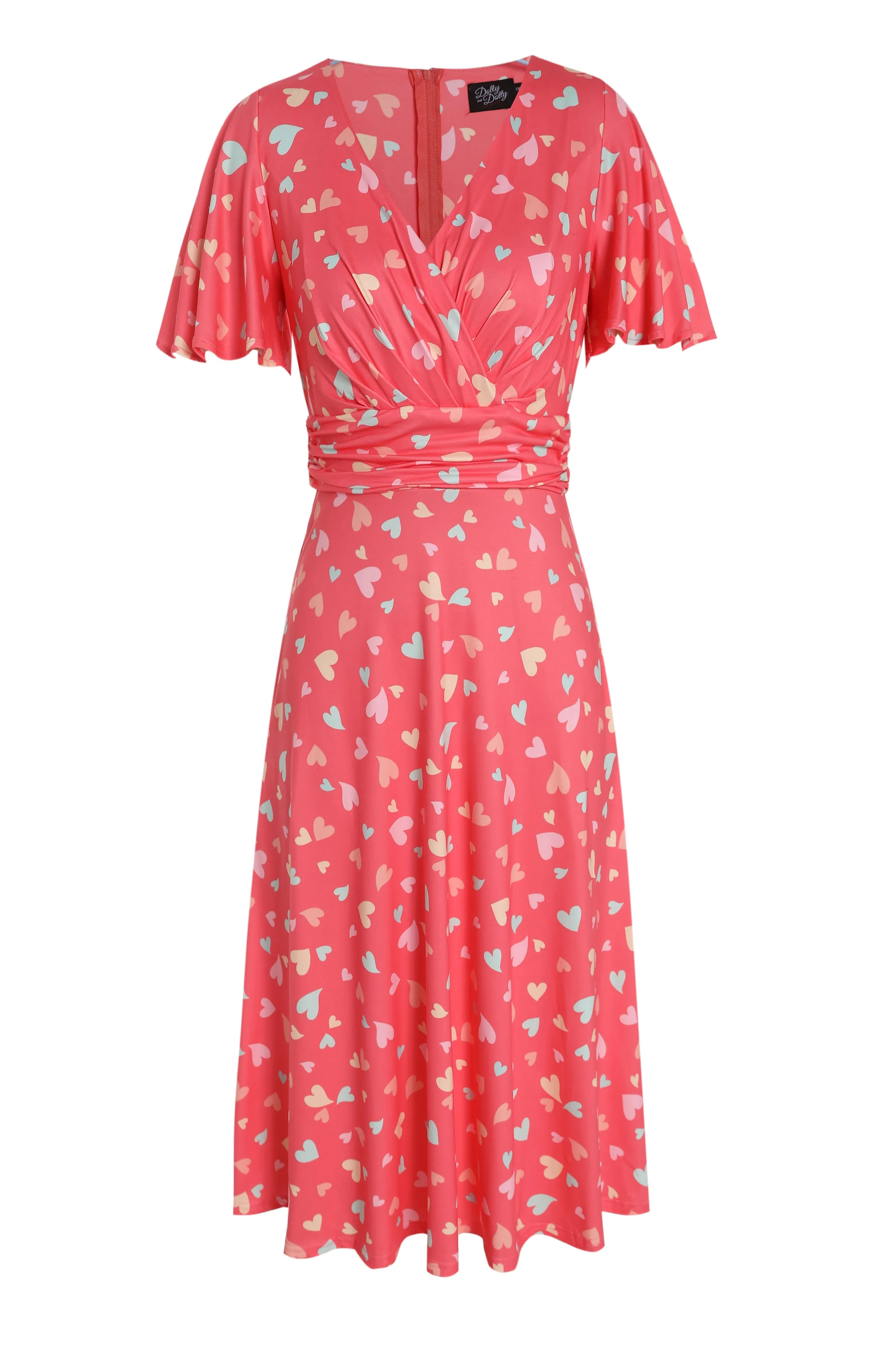 Donna Coral Heart Crossover Bust Tea Dress