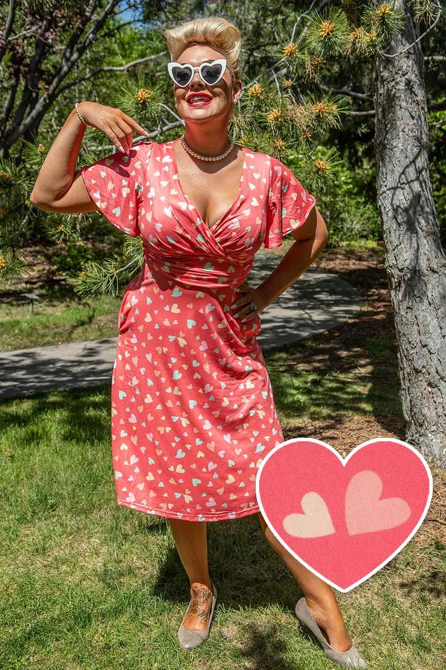 Donna Coral Heart Crossover Bust Tea Dress