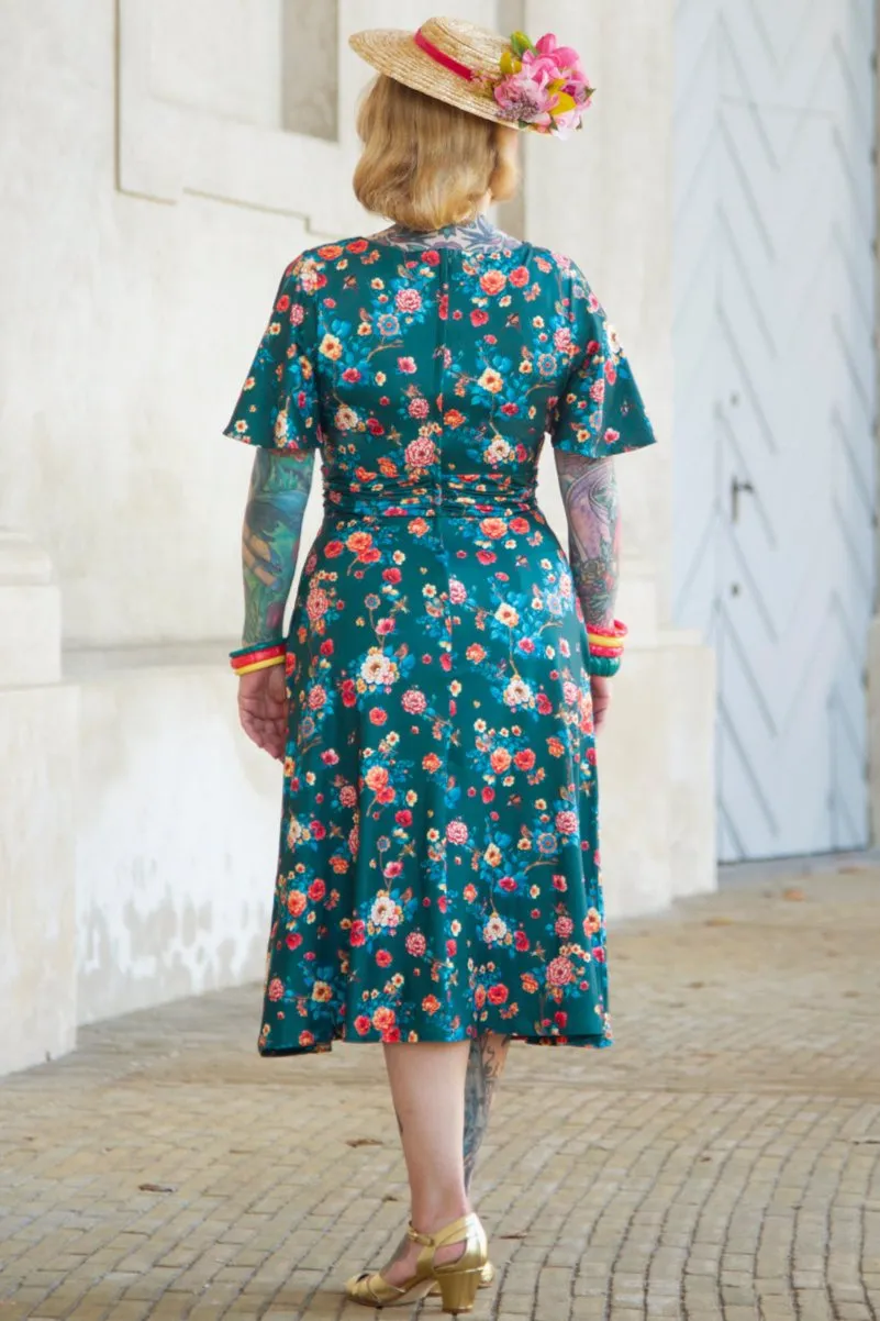 Donna Green Vintage Floral Crossover Bust Dress