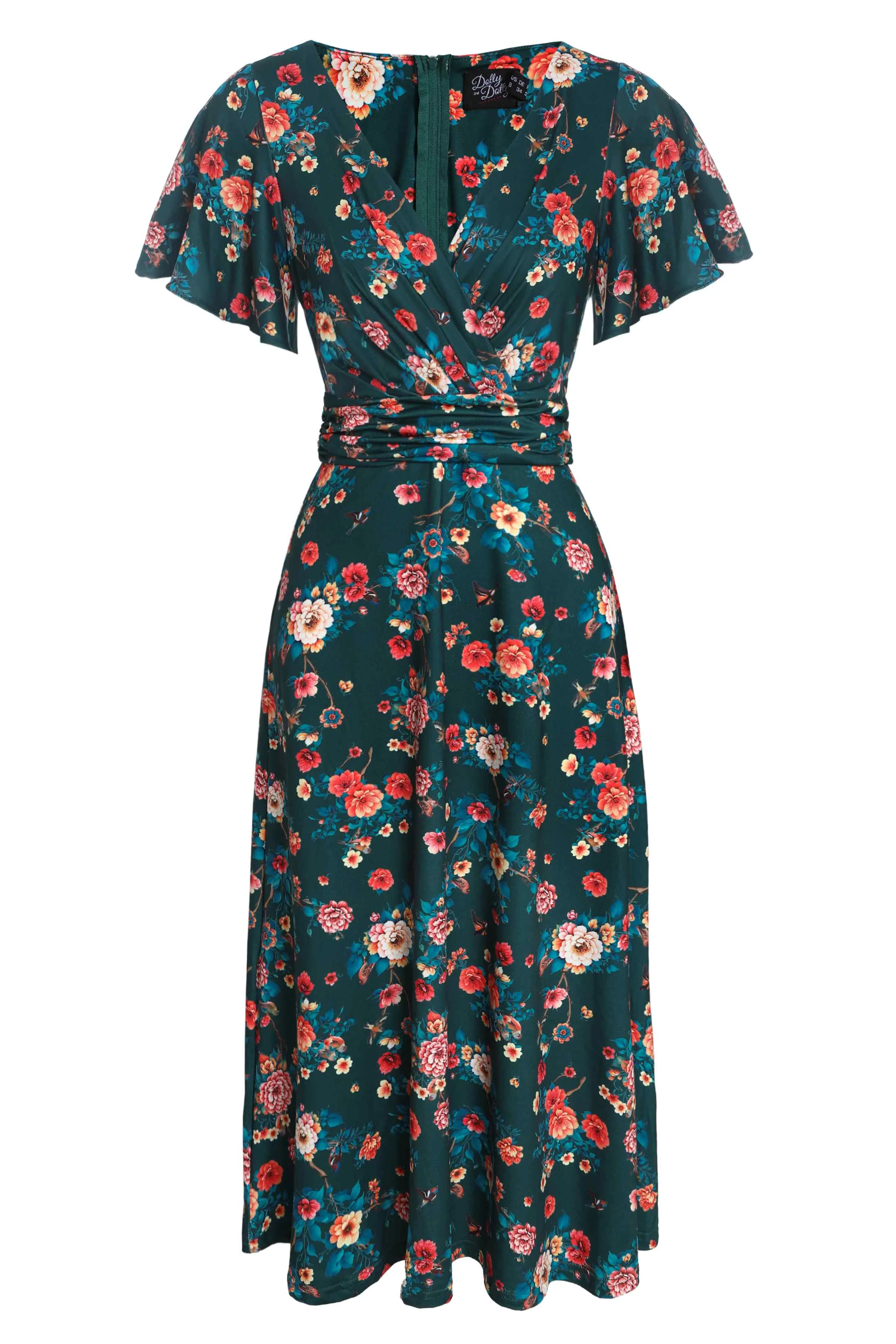 Donna Green Vintage Floral Crossover Bust Dress