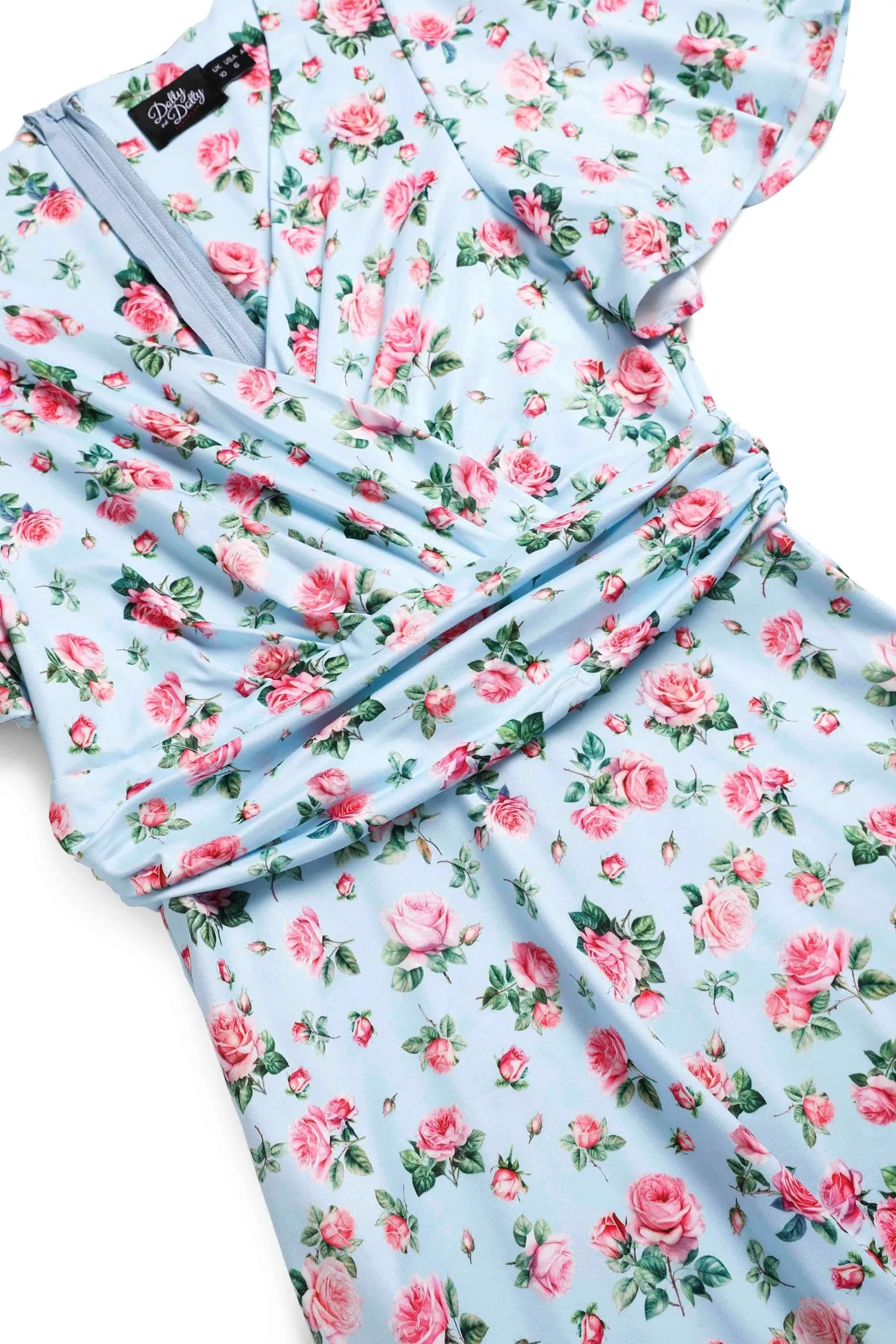 Donna Pink Rose Day Dress In Baby Blue