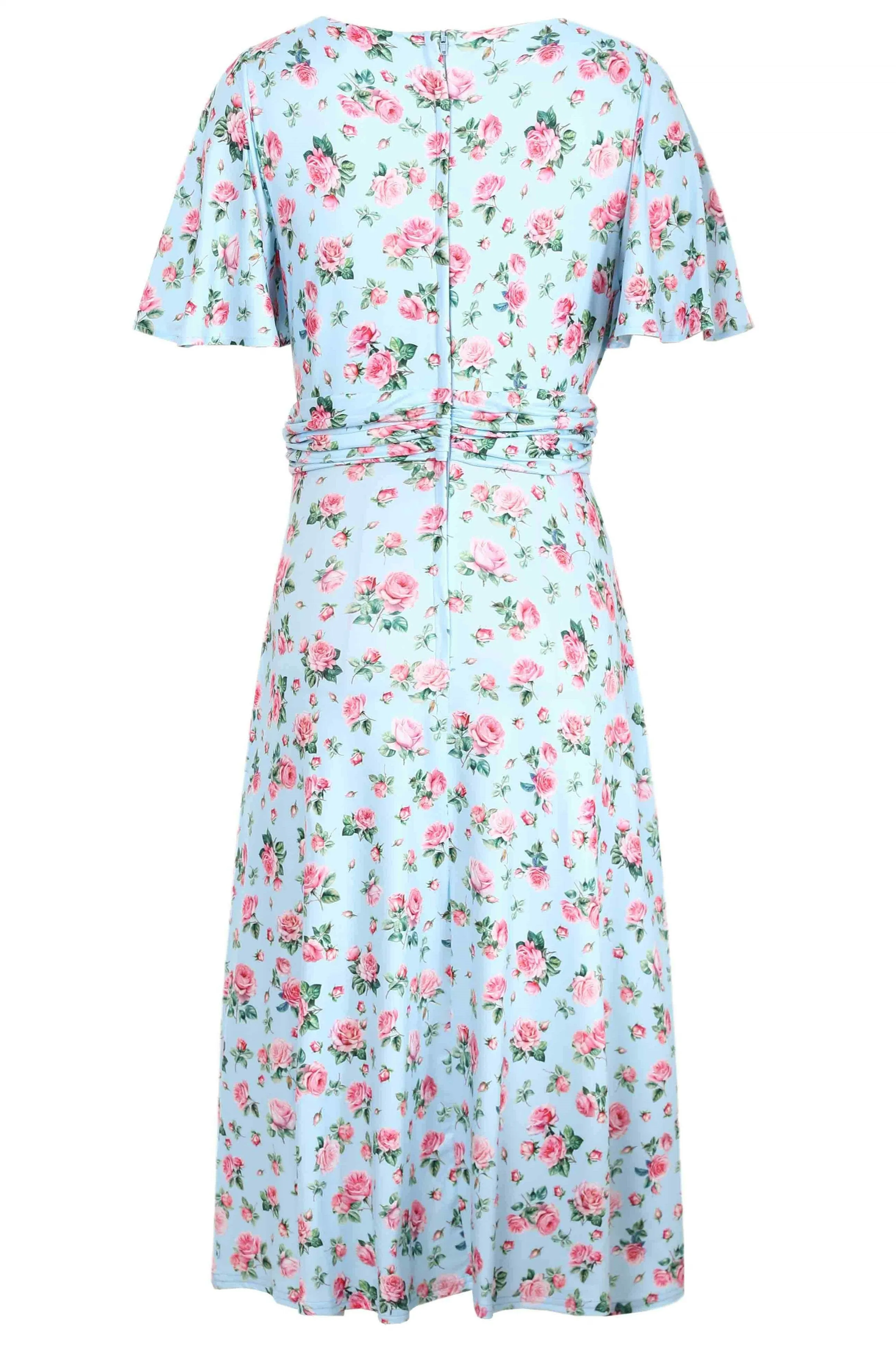 Donna Pink Rose Day Dress In Baby Blue