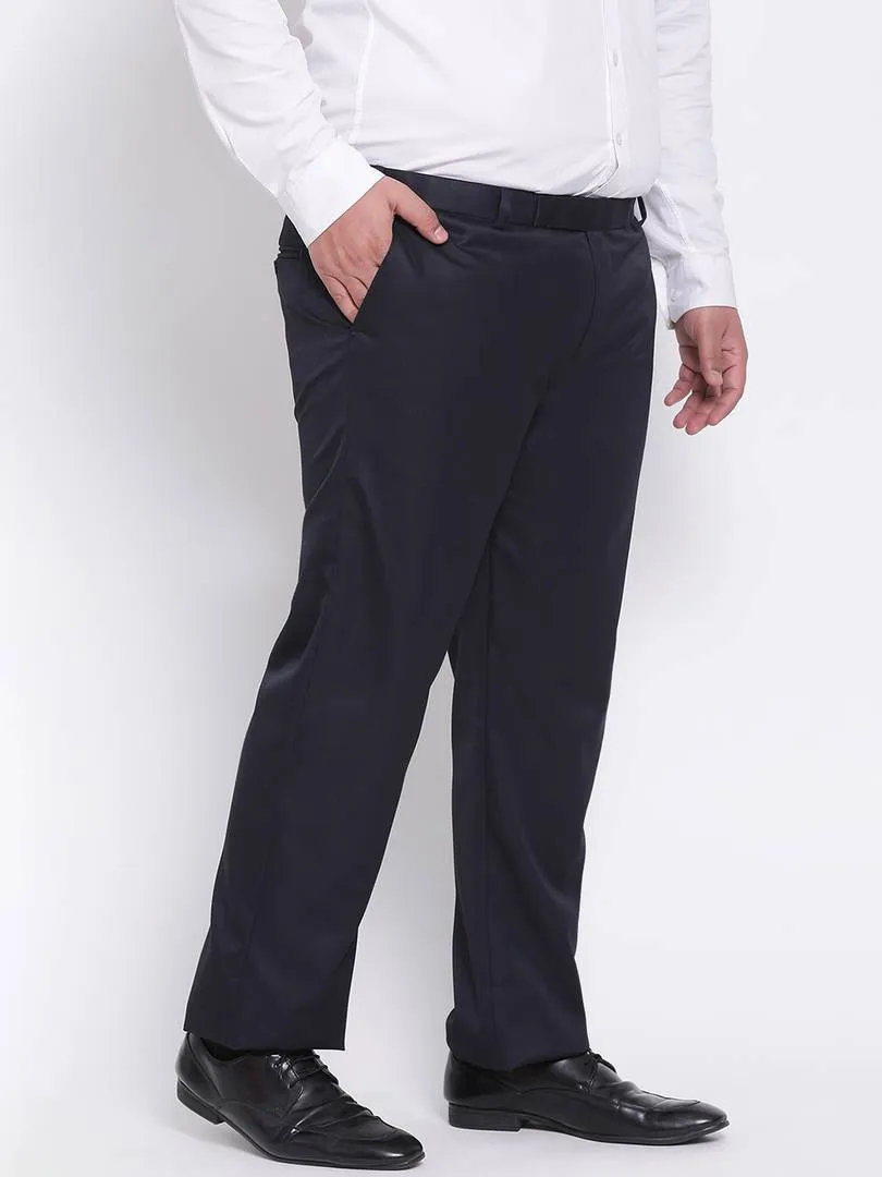 Elegant Navy Blue Polyester Viscose Solid Regular Trousers For Men