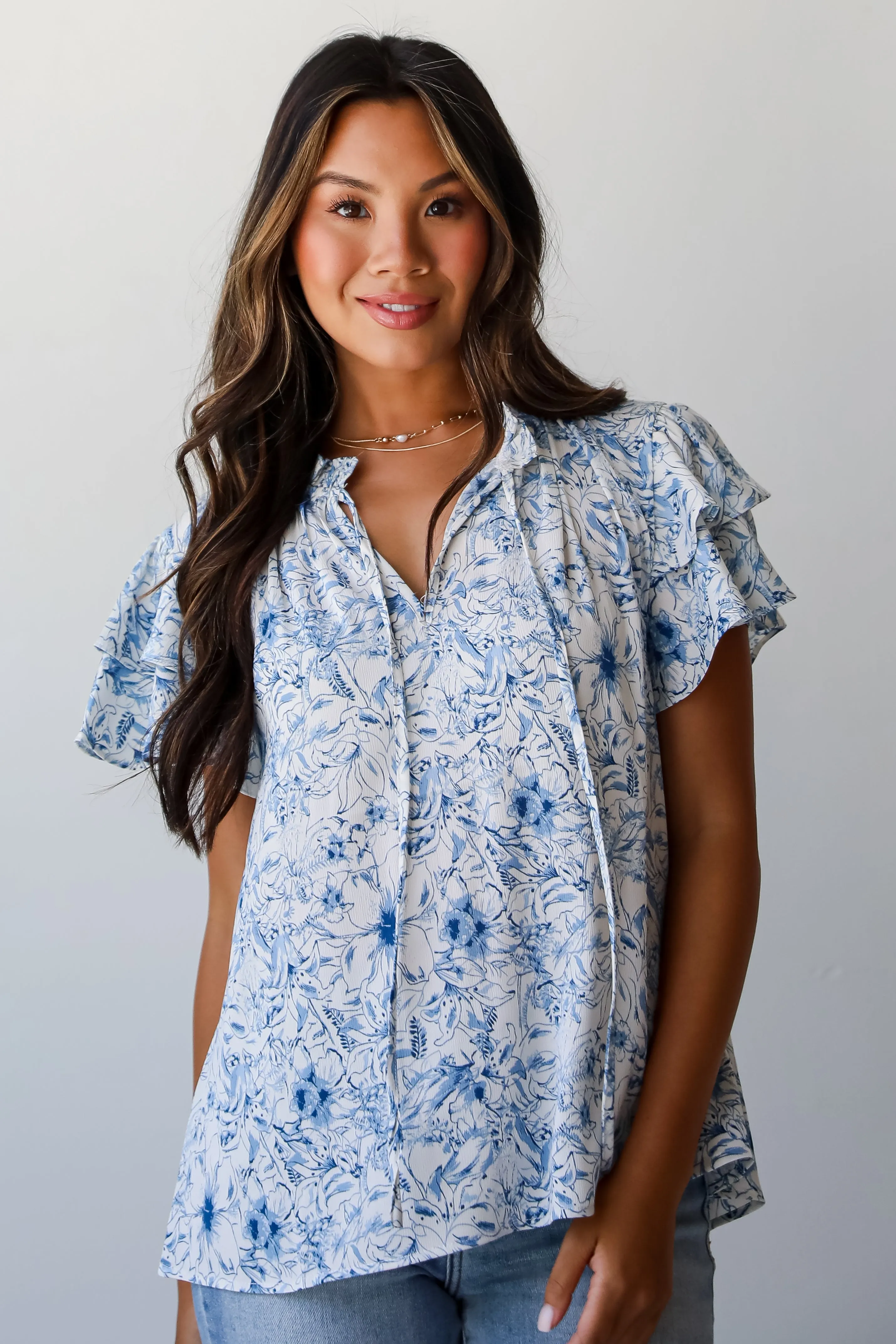 Exceedingly Elegant Blue Floral Blouse