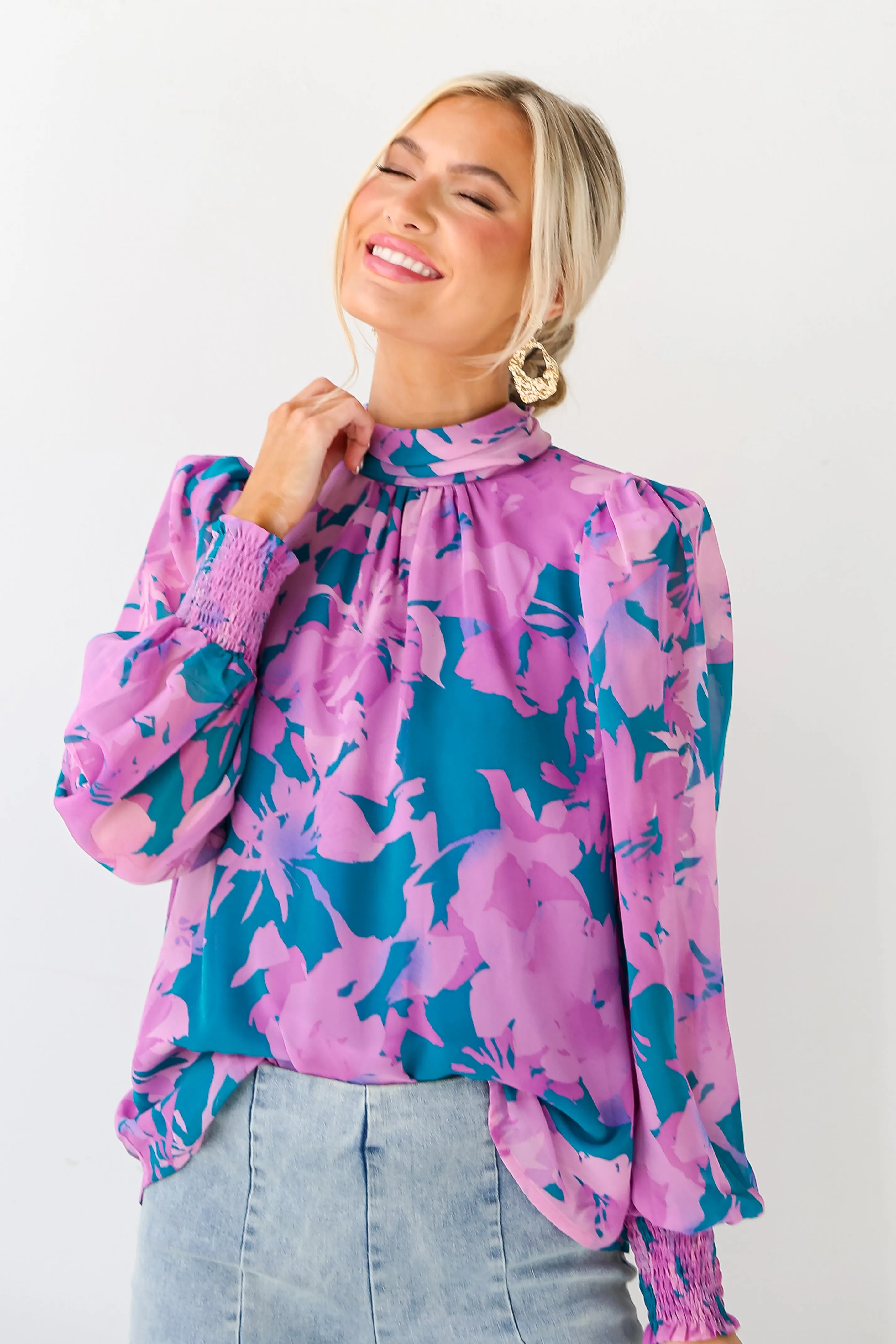 FINAL SALE - Beautiful Entrance Teal Floral Blouse