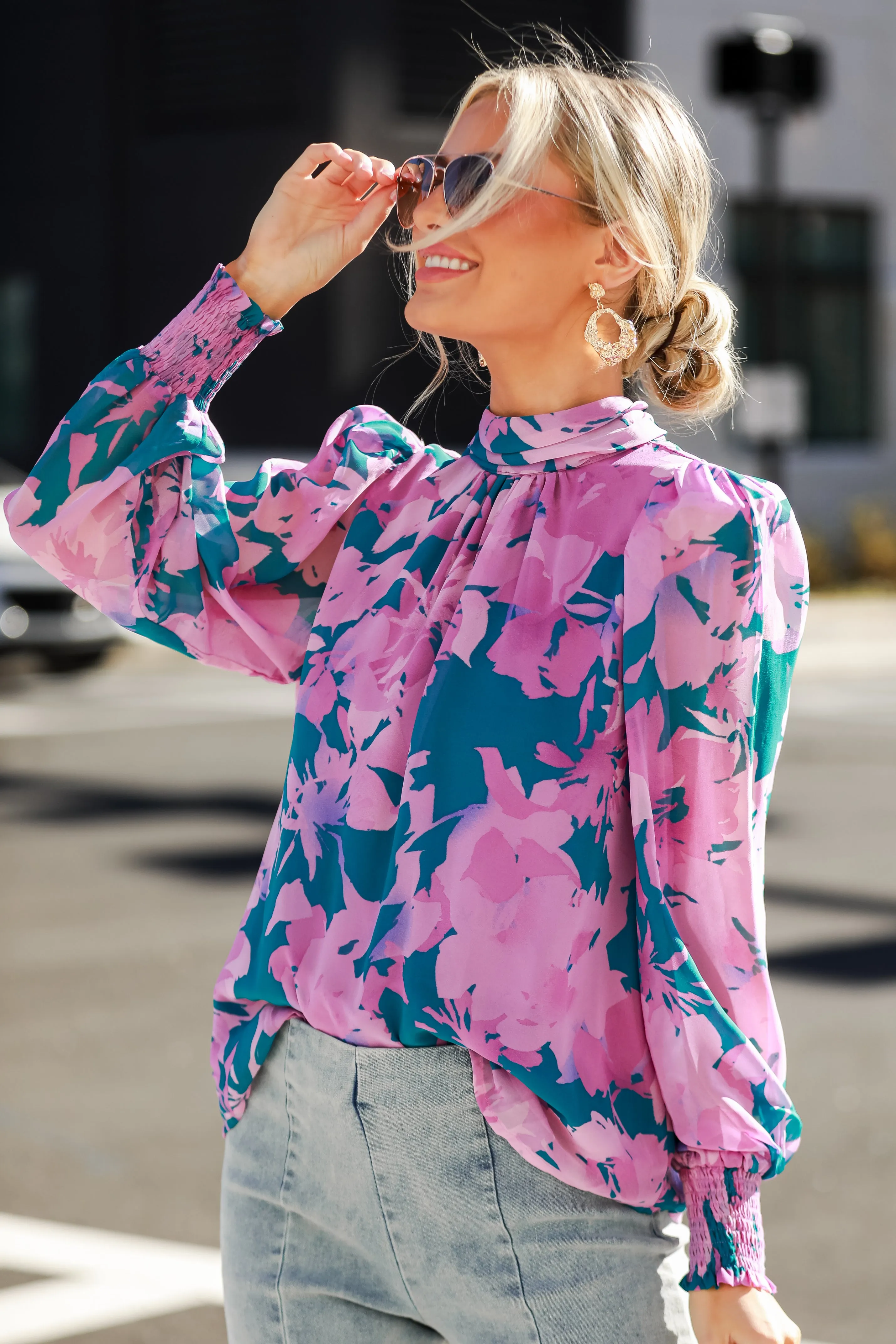 FINAL SALE - Beautiful Entrance Teal Floral Blouse