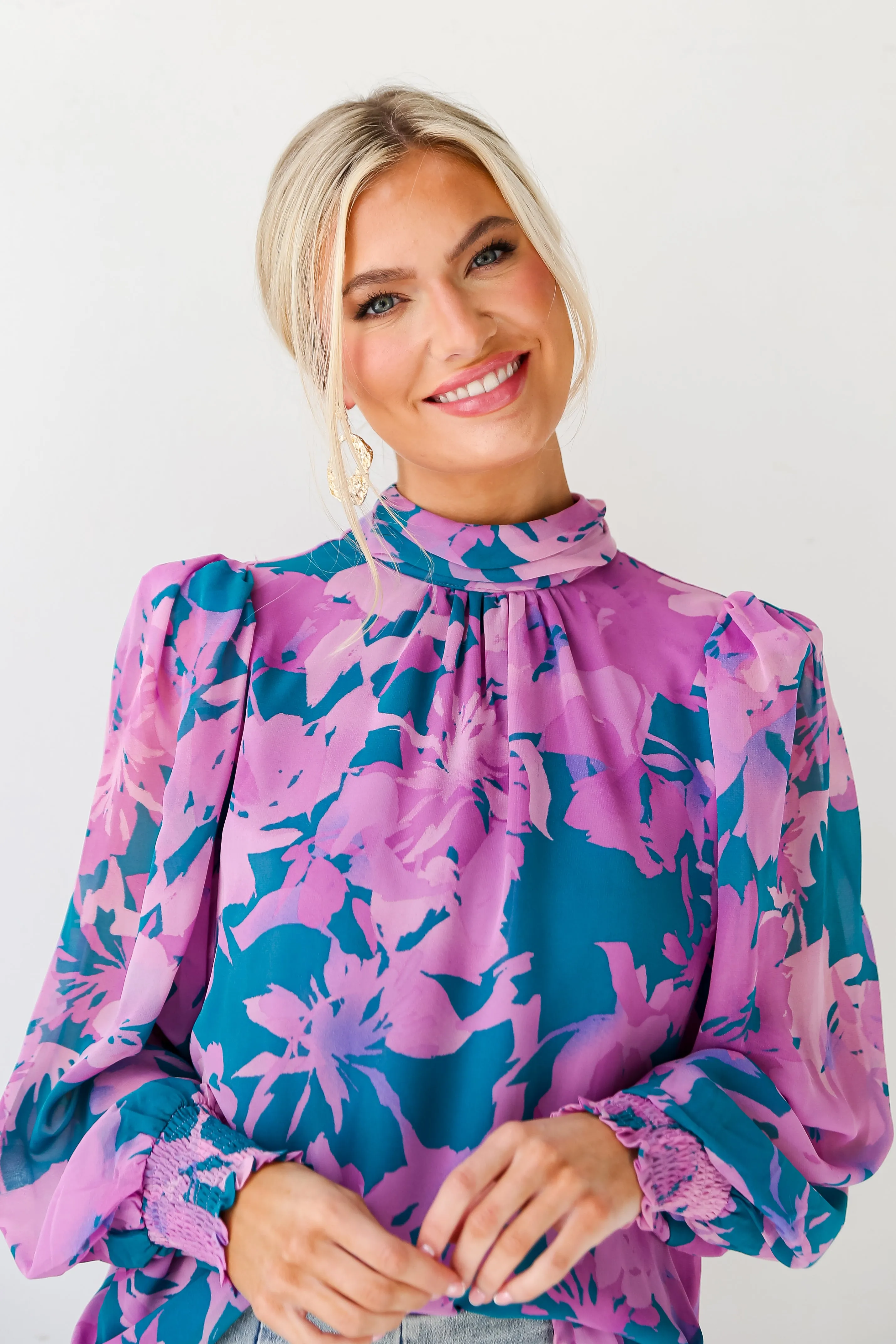 FINAL SALE - Beautiful Entrance Teal Floral Blouse