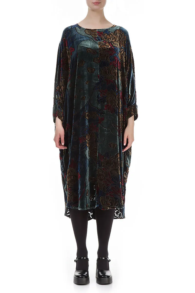 Floral Devoré Wide Silk Velvet Dress