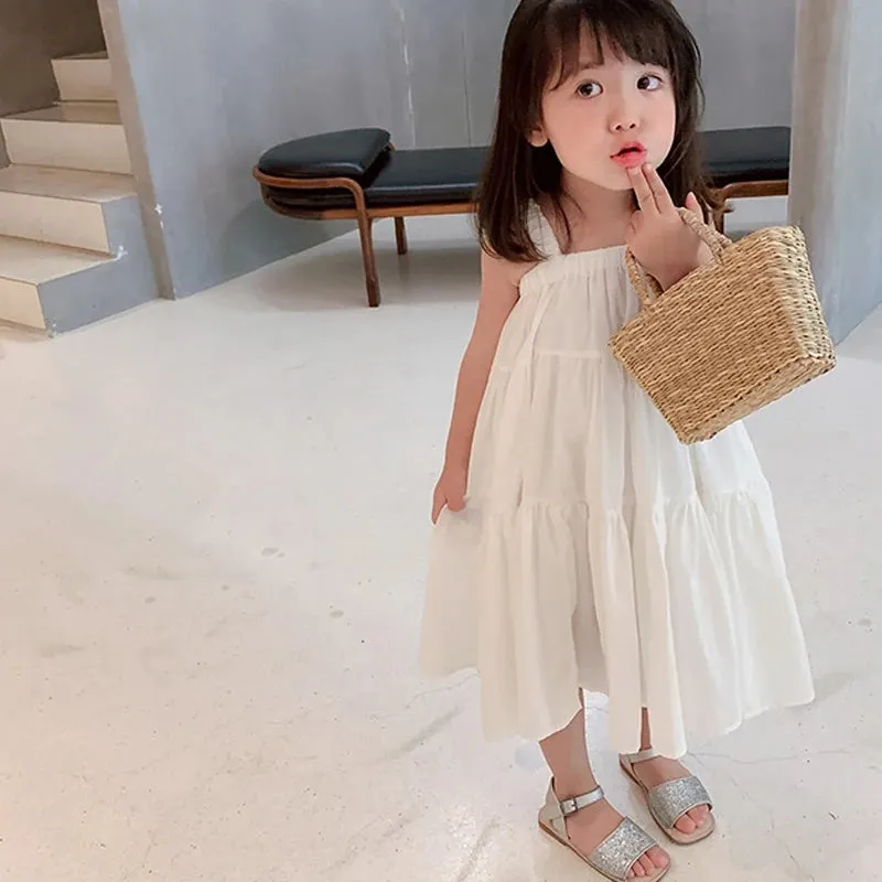 Girls Dresses Summer 2022 Korean Style Cool Casual Children'S Clothing Cake Princess Dress Baby Kids Suspender Beach Vestidos