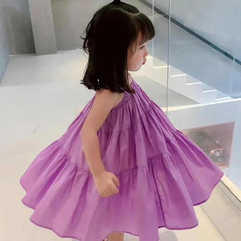 Girls Dresses Summer 2022 Korean Style Cool Casual Children'S Clothing Cake Princess Dress Baby Kids Suspender Beach Vestidos