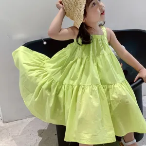 Girls Dresses Summer 2022 Korean Style Cool Casual Children'S Clothing Cake Princess Dress Baby Kids Suspender Beach Vestidos