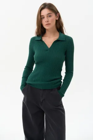 Green Polo Collar Long Sleeve