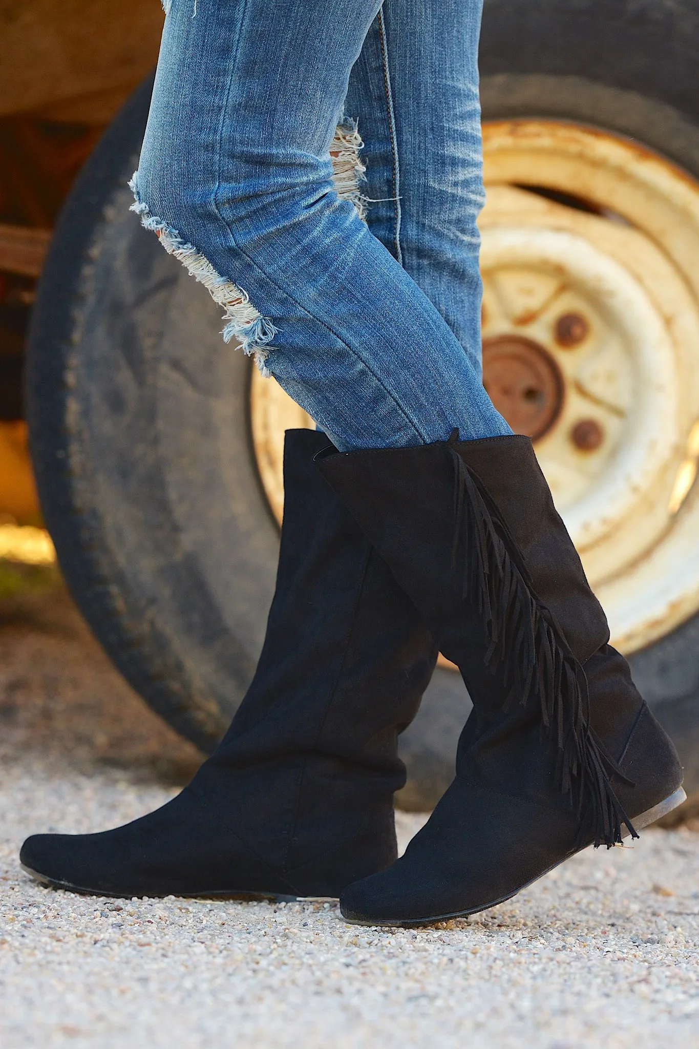 In The Fringe Zone Boots - Black