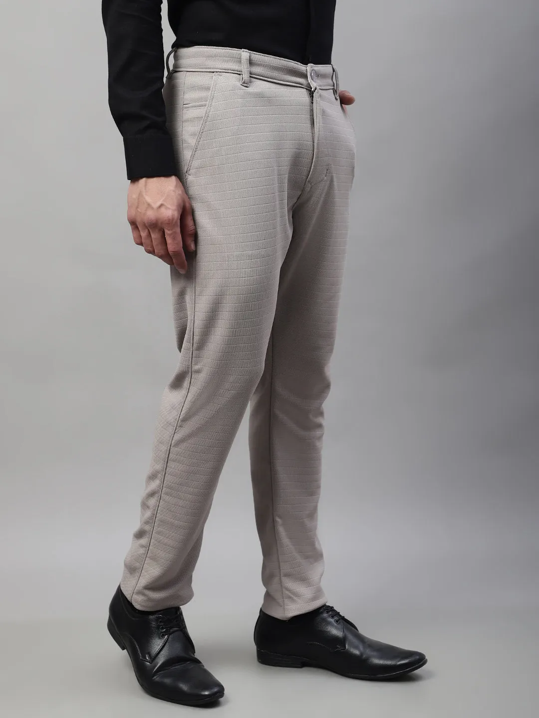 Jashvi Men's Light Grey Tapered Fit Formal Trousers