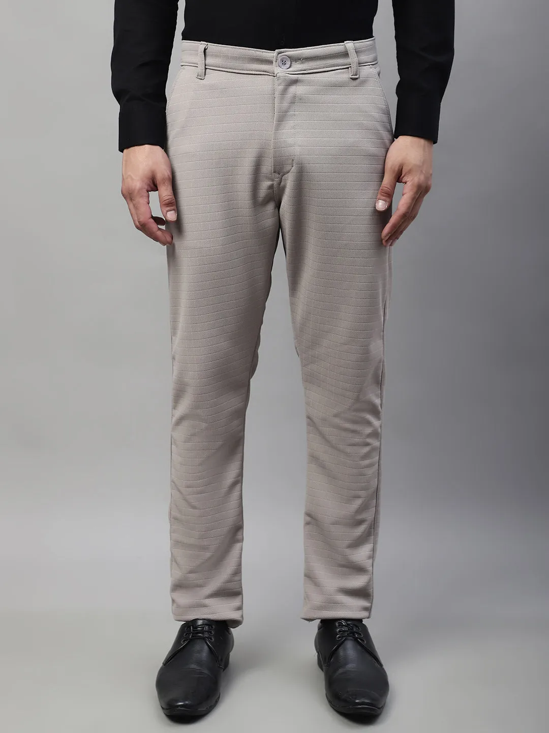 Jashvi Men's Light Grey Tapered Fit Formal Trousers