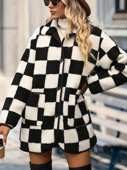 Kathy Black Checkered Button Coat