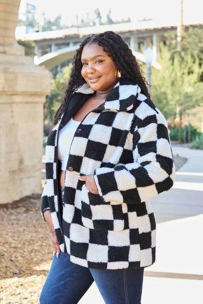 Kathy Black Checkered Button Coat