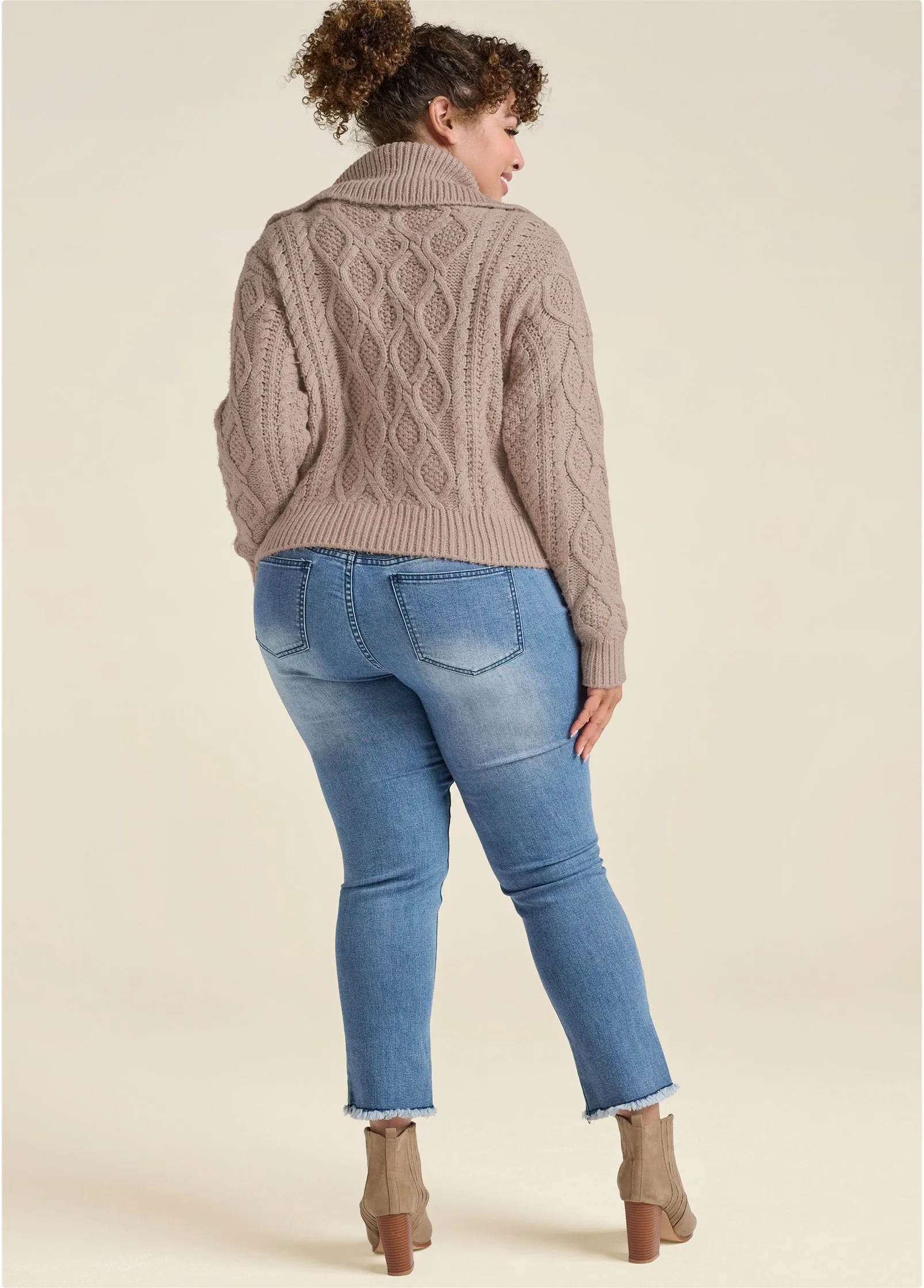 Knit Zip Sweater - Taupe