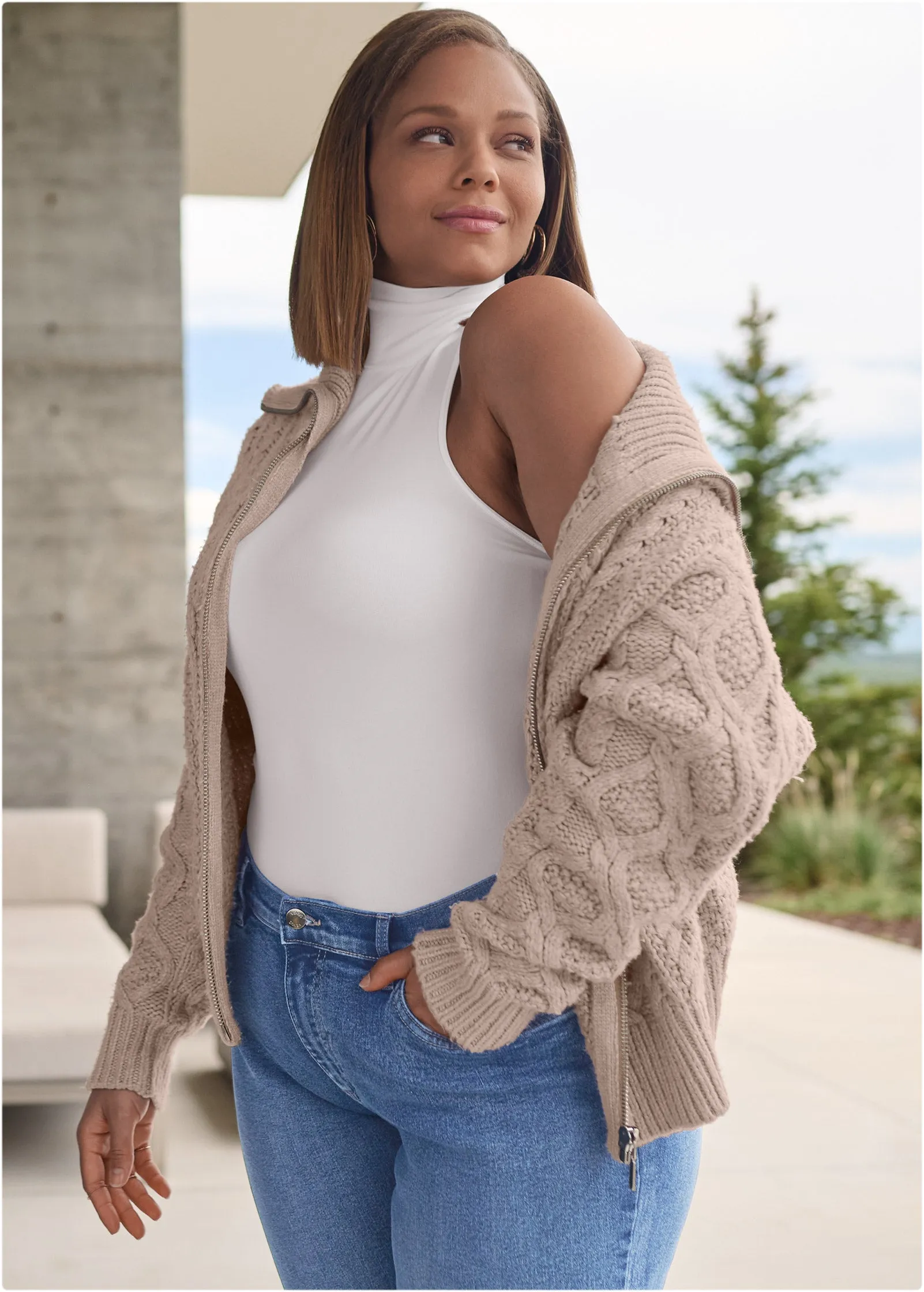 Knit Zip Sweater - Taupe