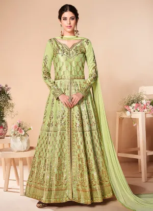 Light Green Embroidered Silk Anarkali Suit