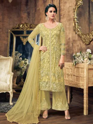 Light Green Embroidery And Pearl Embellished Pakistani Pant Suit