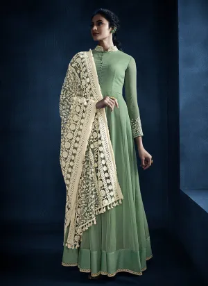 Light Green Lucknowi Anarkali Suit