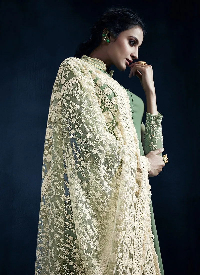 Light Green Lucknowi Anarkali Suit