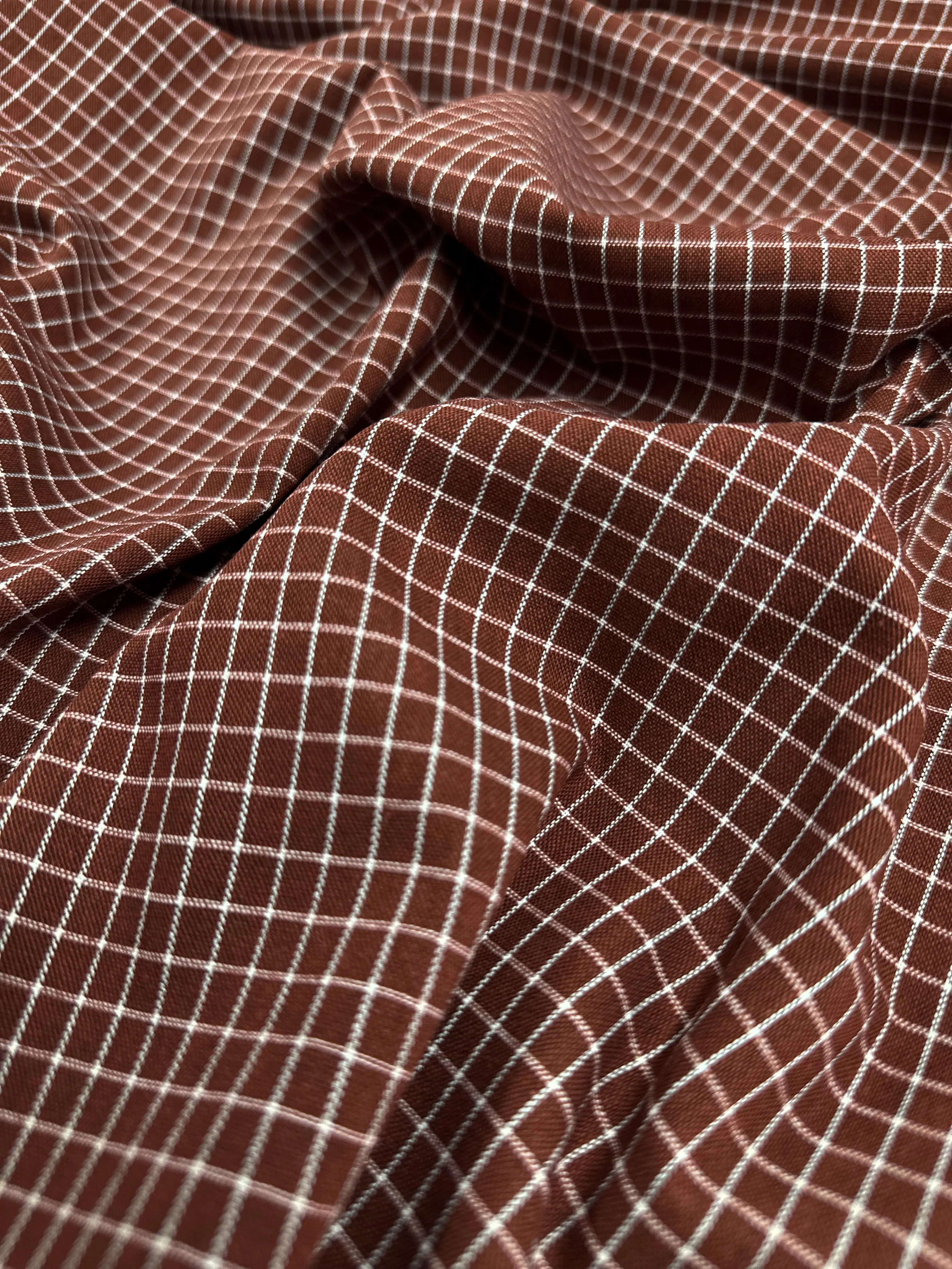 Linen Rayon Grid  - Rosewood - 145cm