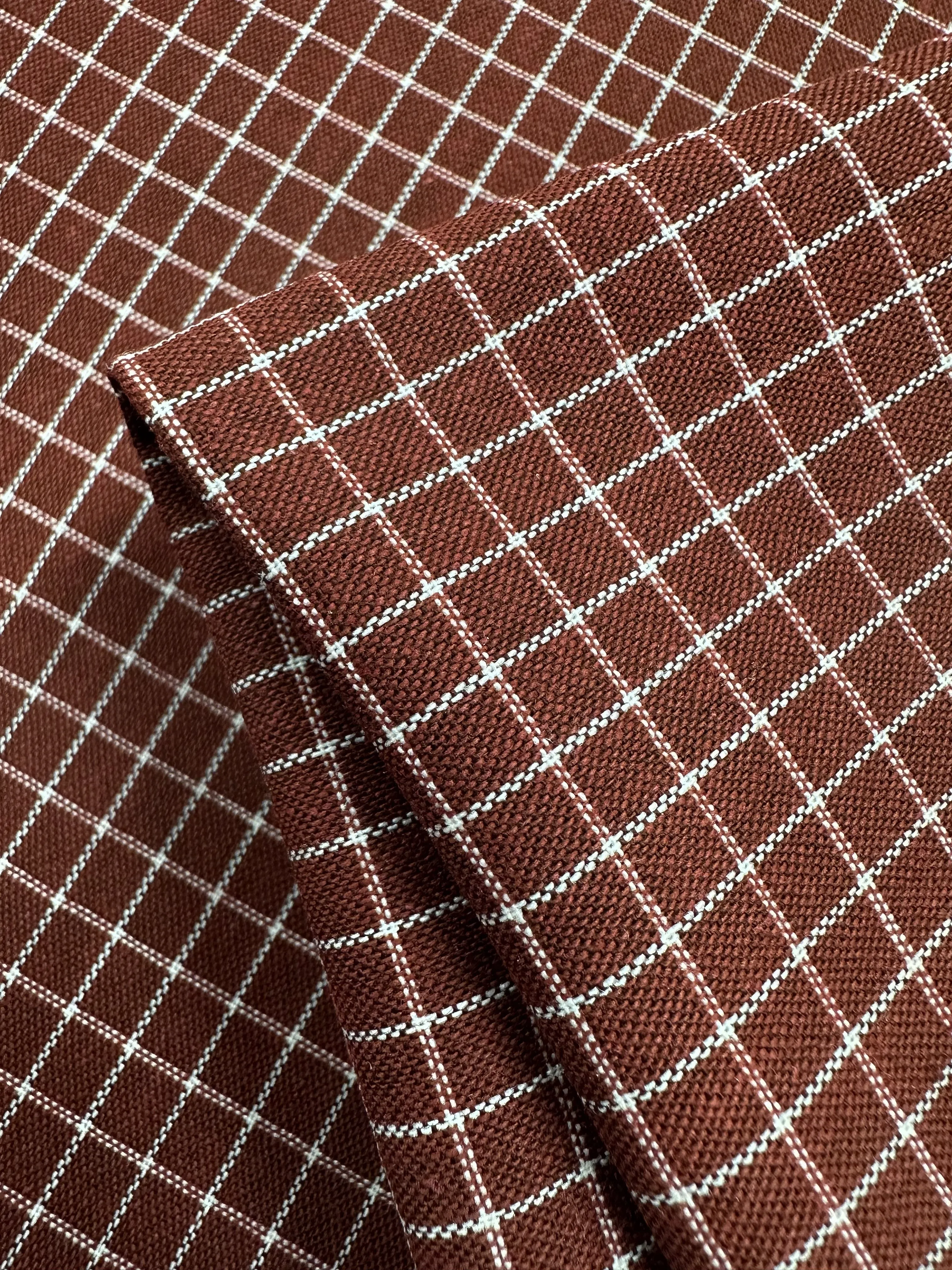 Linen Rayon Grid  - Rosewood - 145cm