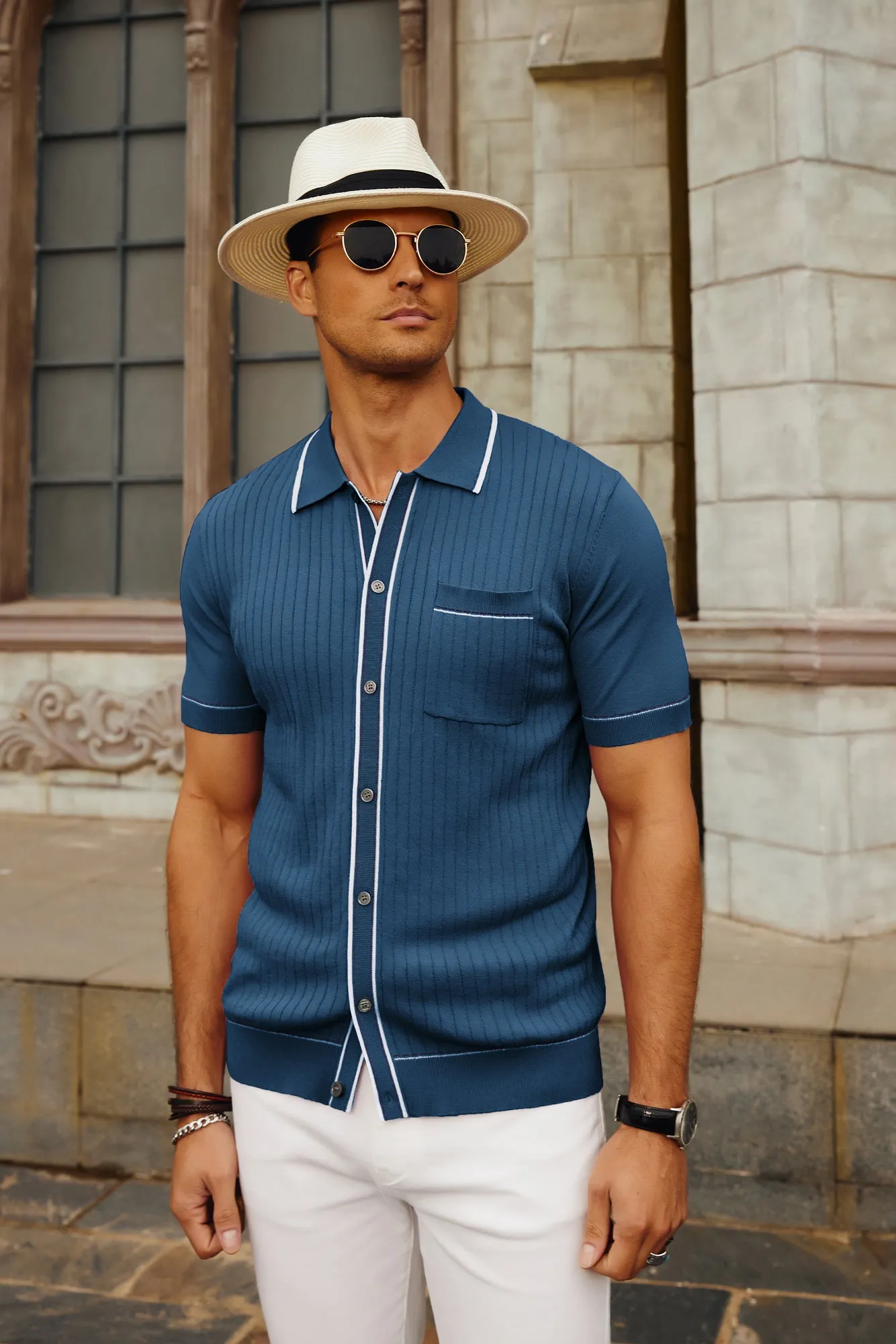 Men's Short Sleeve Knit Polo Cardigans Shirts Vintage Golf Polo Shirt